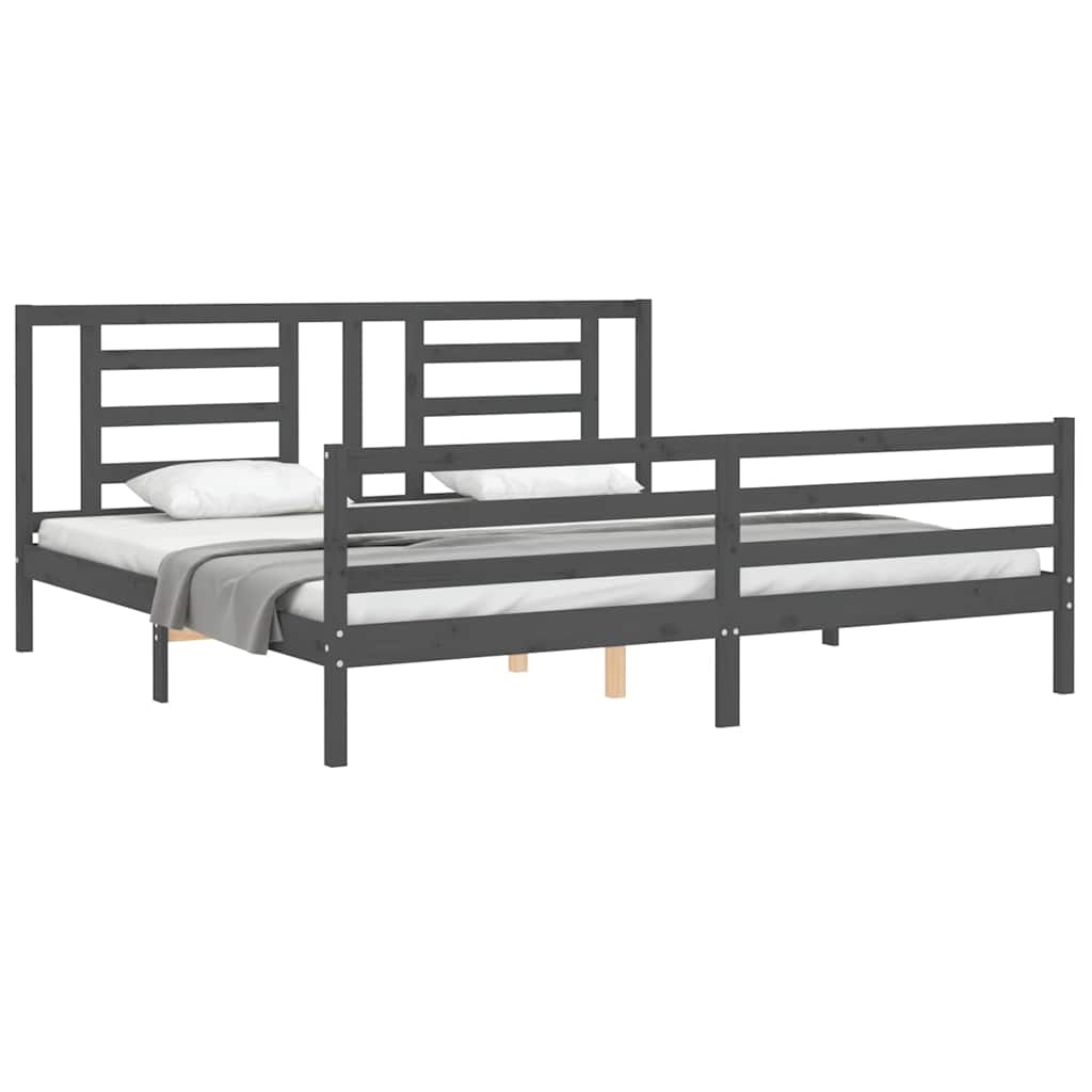 sengeramme med sengegavl 200x200 cm massivt træ grå