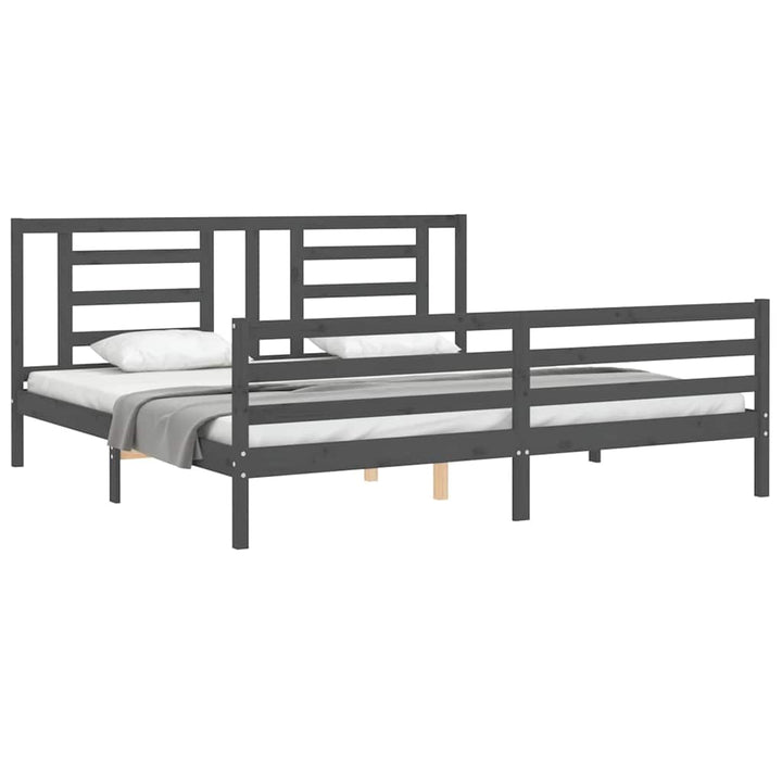 sengeramme med sengegavl 200x200 cm massivt træ grå