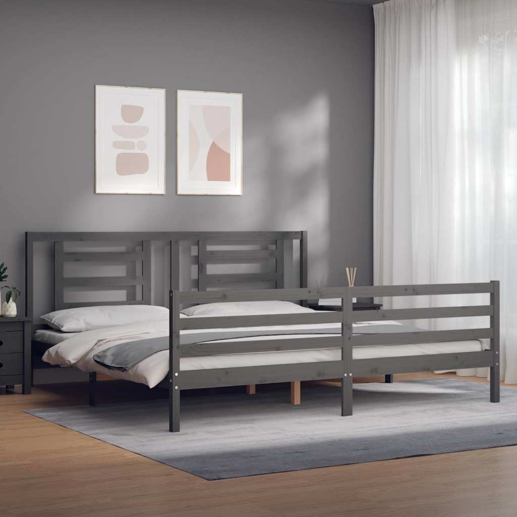 sengeramme med sengegavl 200x200 cm massivt træ grå
