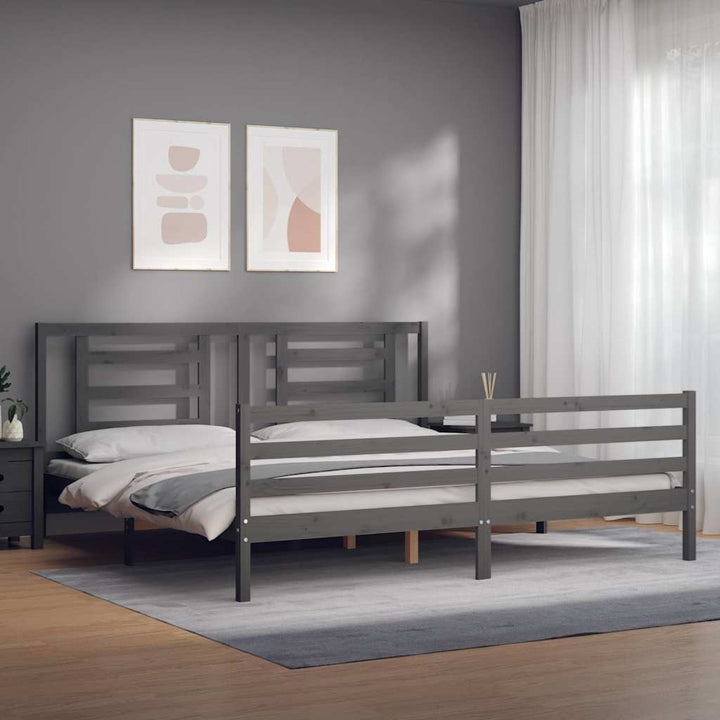 sengeramme med sengegavl 200x200 cm massivt træ grå