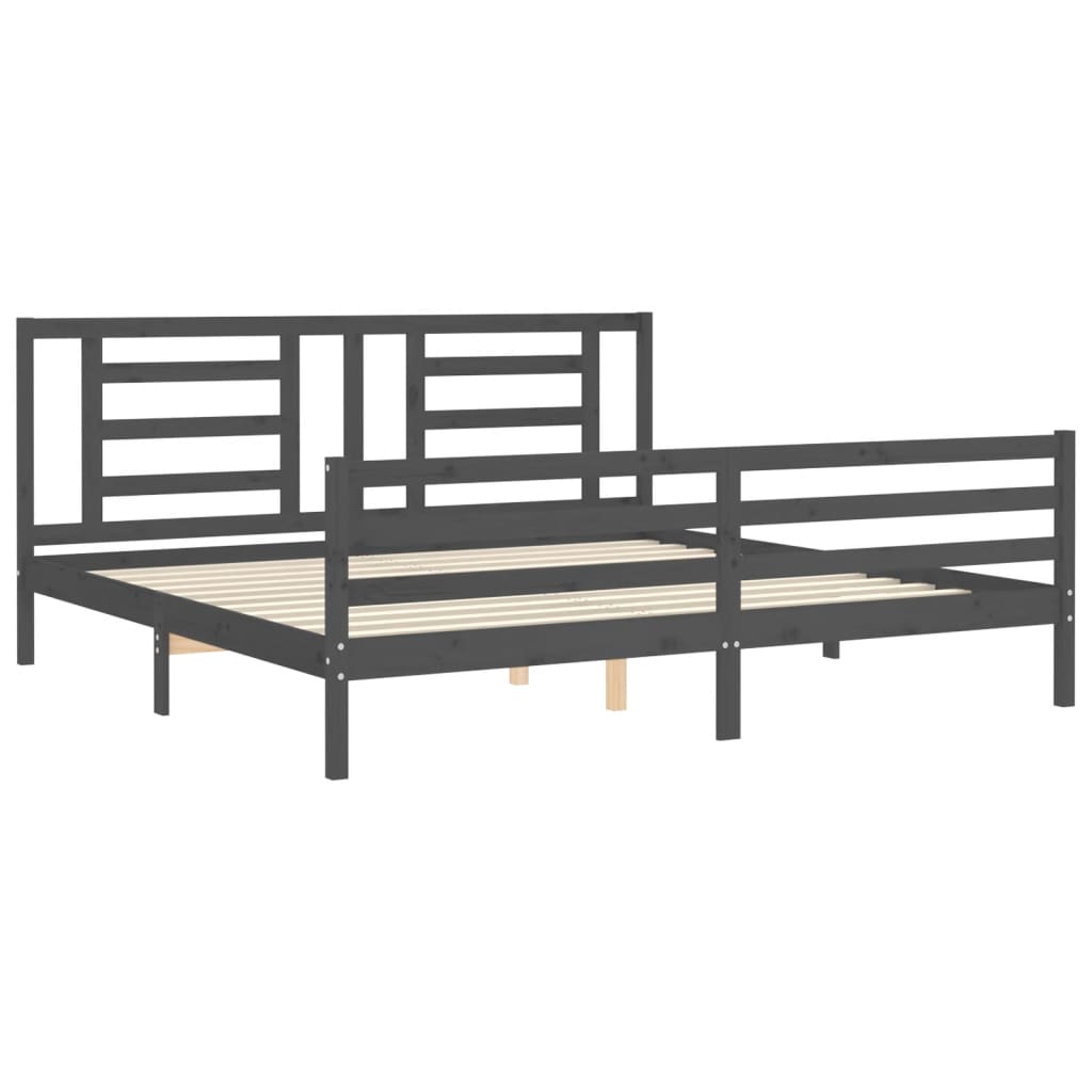 sengeramme med sengegavl 200x200 cm massivt træ grå