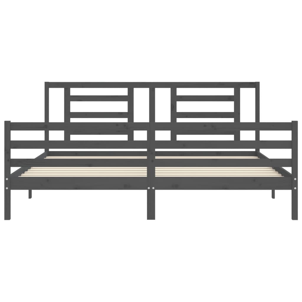 sengeramme med sengegavl 200x200 cm massivt træ grå