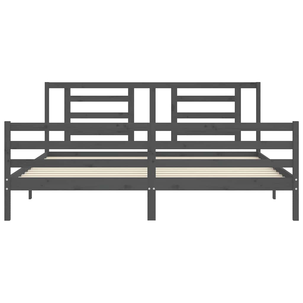 sengeramme med sengegavl 200x200 cm massivt træ grå