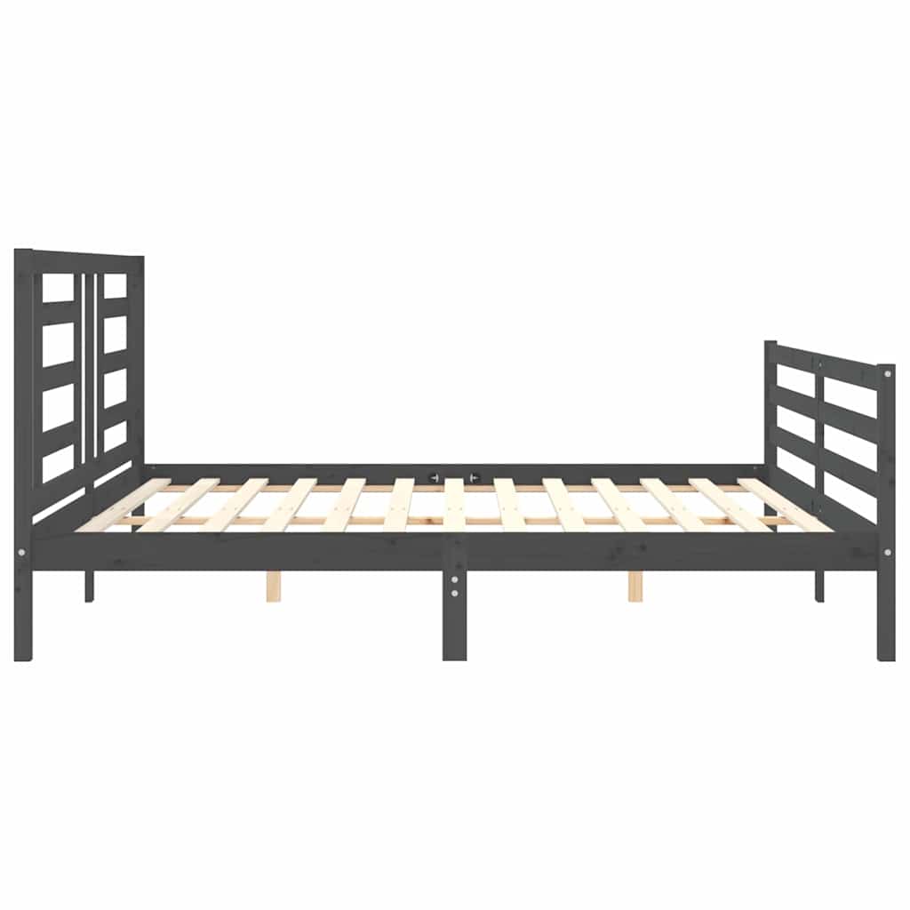 sengeramme med sengegavl 200x200 cm massivt træ grå