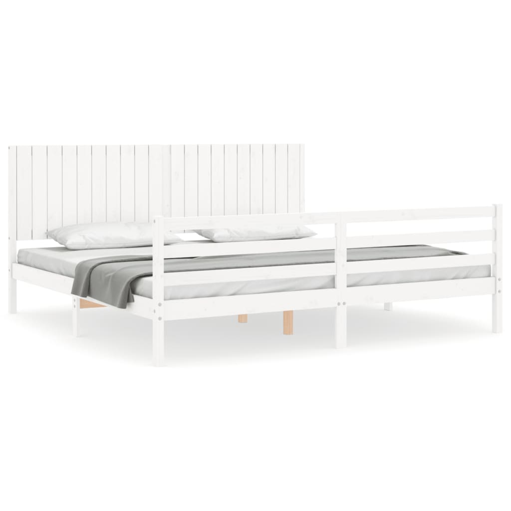 sengeramme med sengegavl 200x200 cm massivt træ hvid