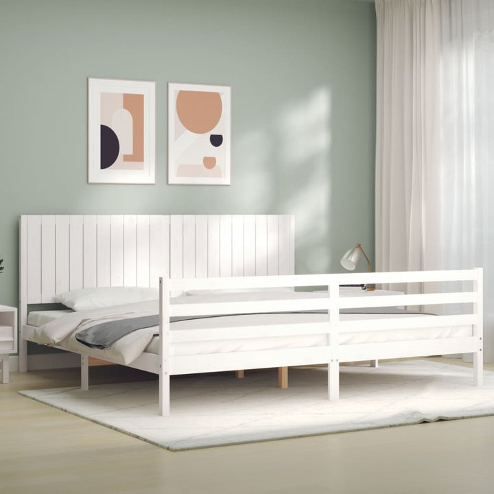sengeramme med sengegavl 200x200 cm massivt træ hvid