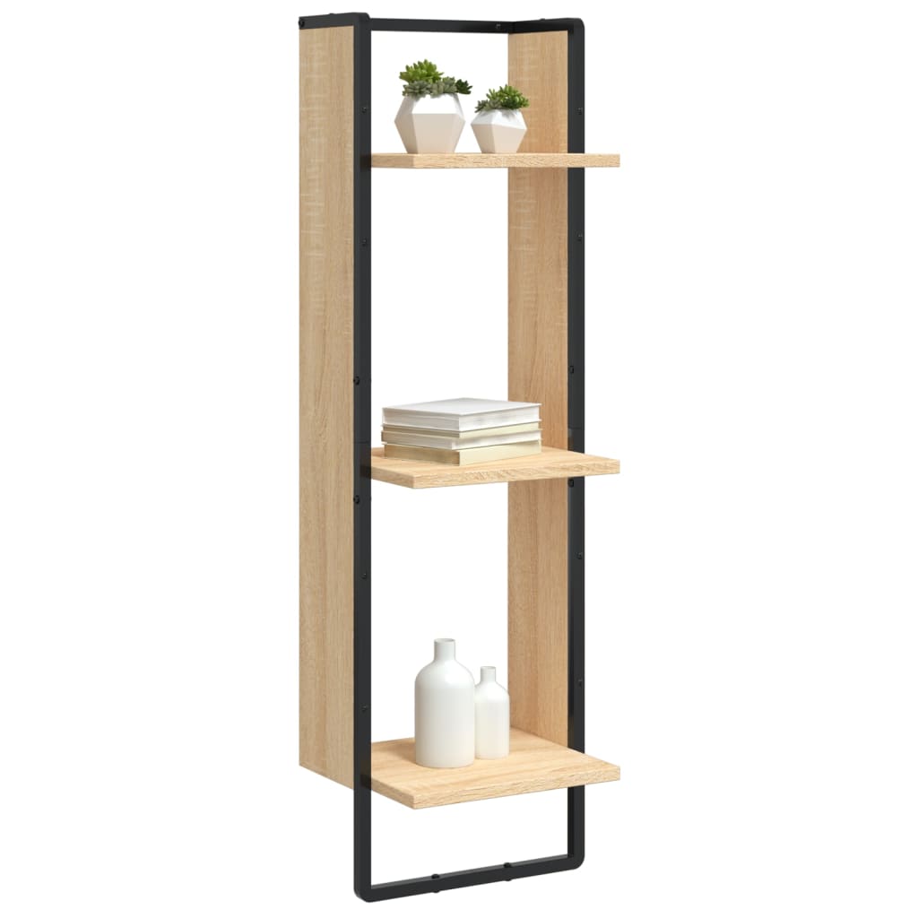 vægreol med 3 hylder 30x25x100 cm konstrueret træ sonoma-eg