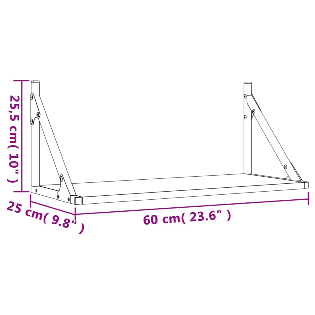 væghylder 2 stk. 60x25x25,5 cm konstrueret træ grå sonoma-eg