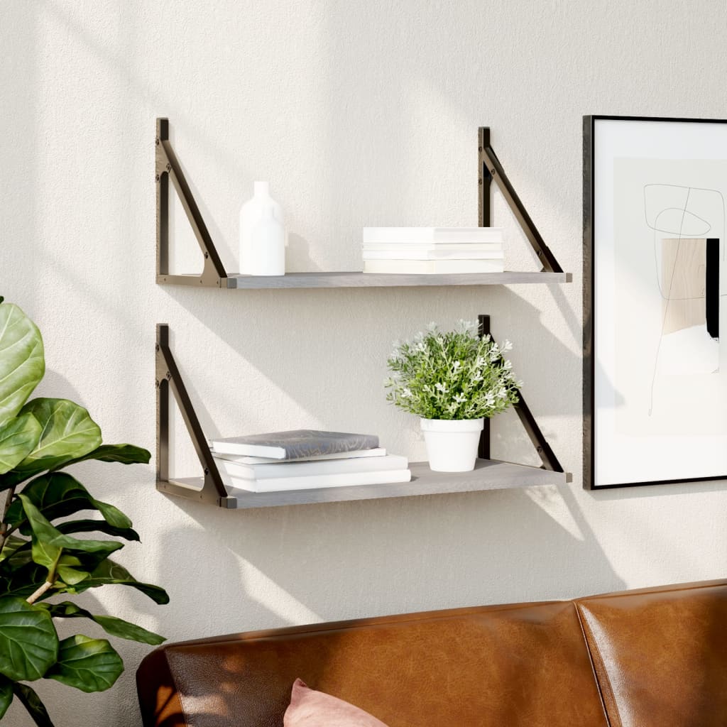 væghylder 2 stk. 60x25x25,5 cm konstrueret træ grå sonoma-eg