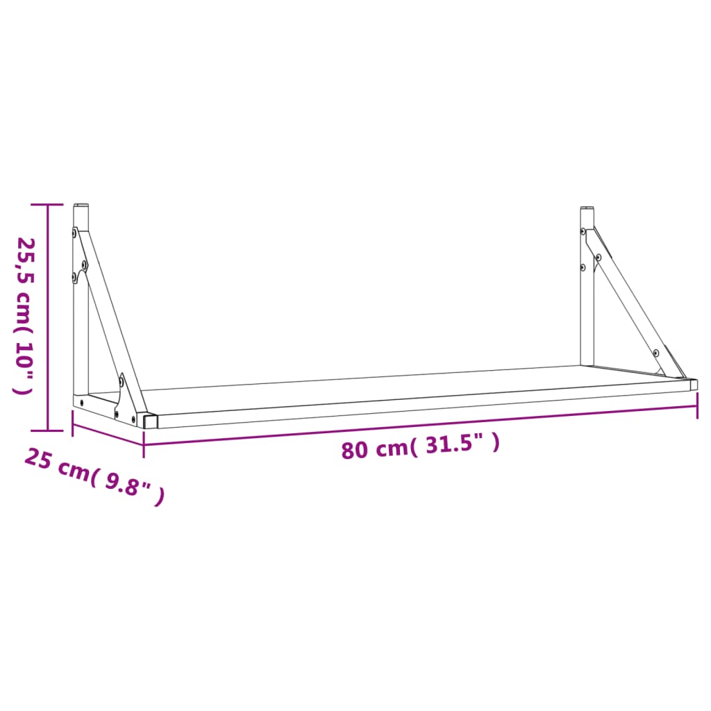 væghylder 2 stk. Sonoma eg 80x25x25,5 cm konstrueret træ