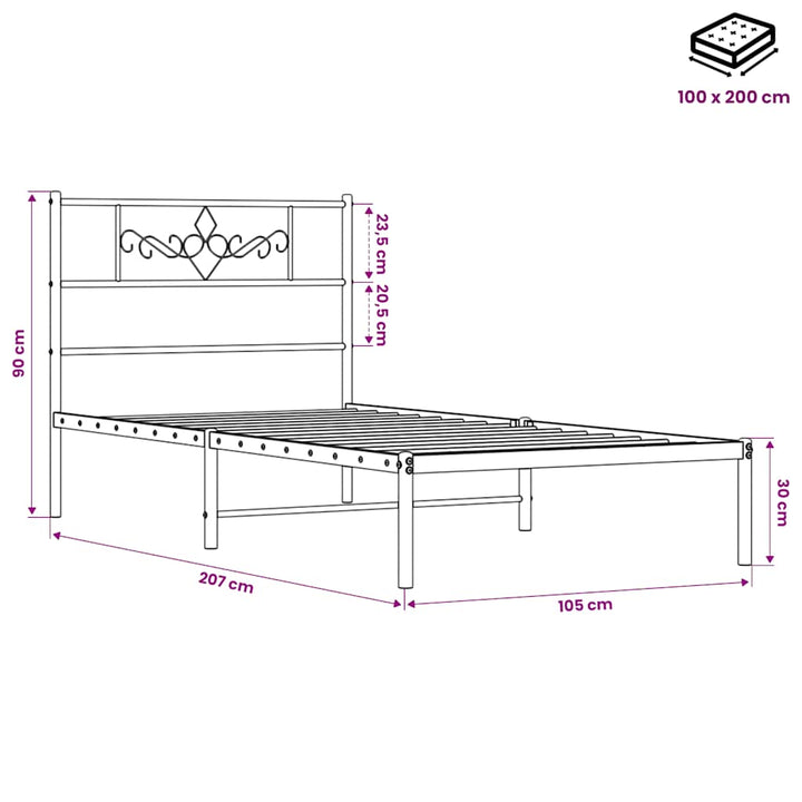sengeramme med sengegavl 100x200 cm metal sort
