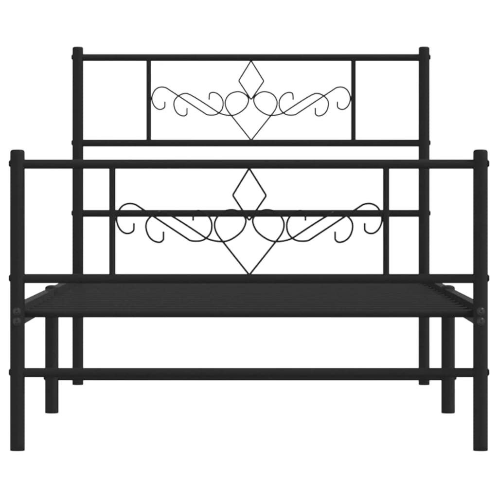 sengeramme med sengegavl og fodgærde 75x190 cm metal sort