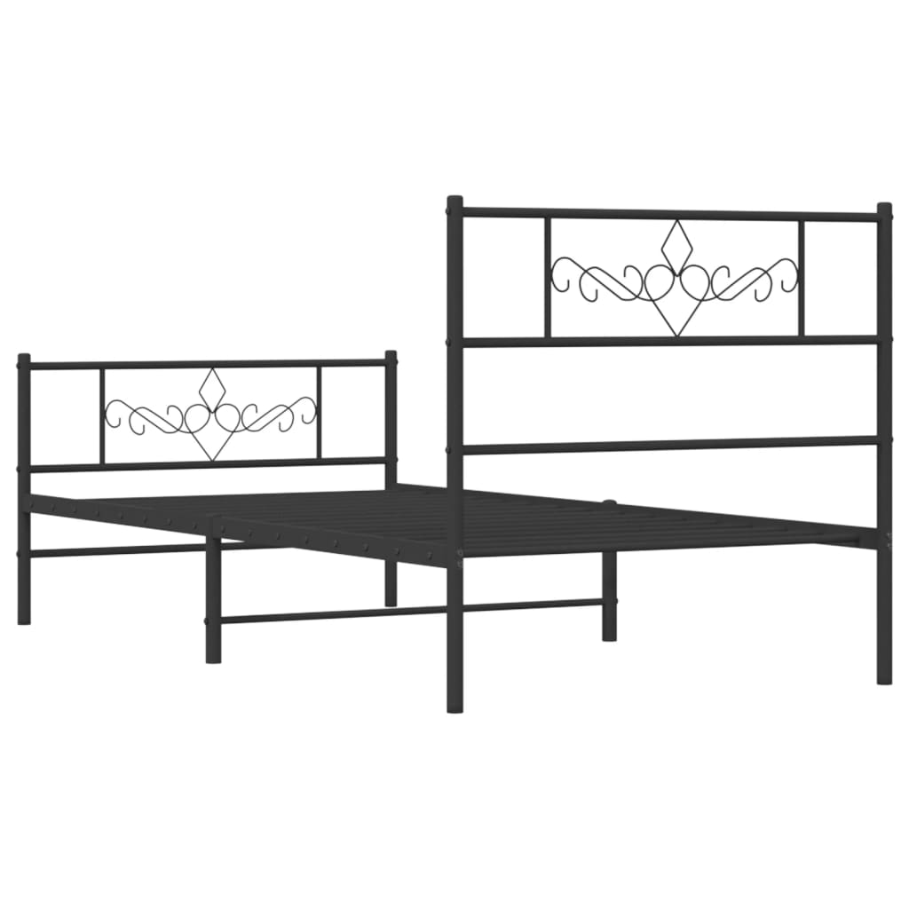 sengeramme med sengegavl og fodgærde 75x190 cm metal sort