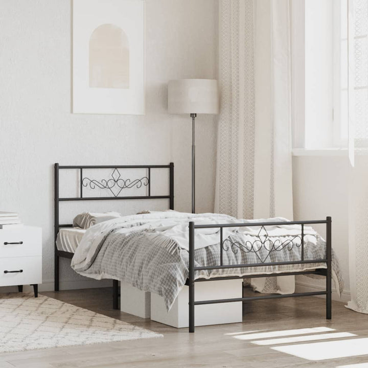 sengeramme med sengegavl og fodgærde 75x190 cm metal sort
