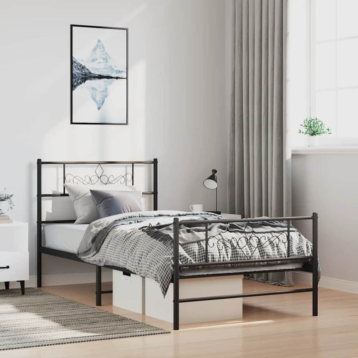 sengeramme med sengegavl og fodgærde 100x190 cm metal sort