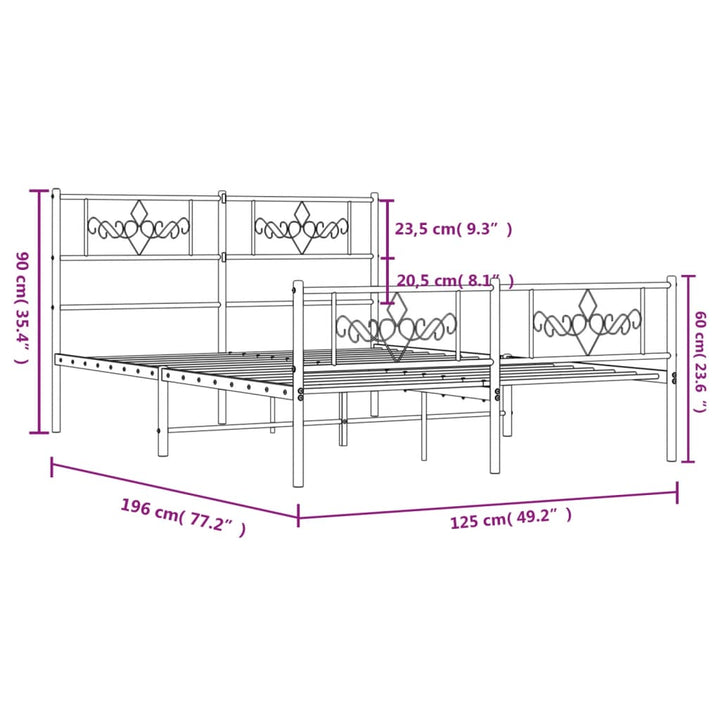 sengeramme med sengegavl og fodgærde 120x190 cm metal sort