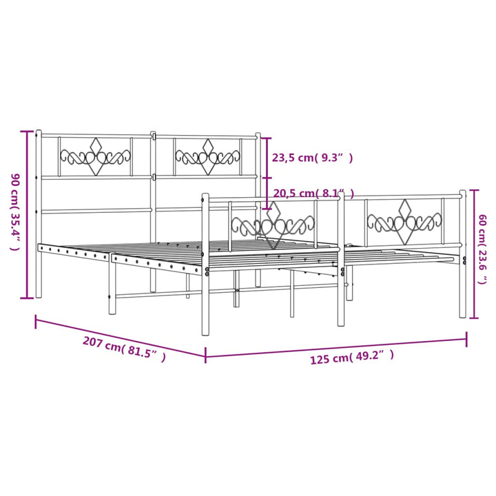 sengeramme med sengegavl og fodgærde 120x200 cm metal sort