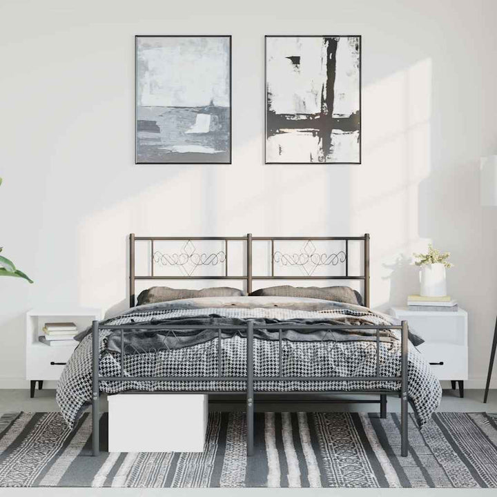 sengeramme med sengegavl og fodgærde 135x190 cm metal sort
