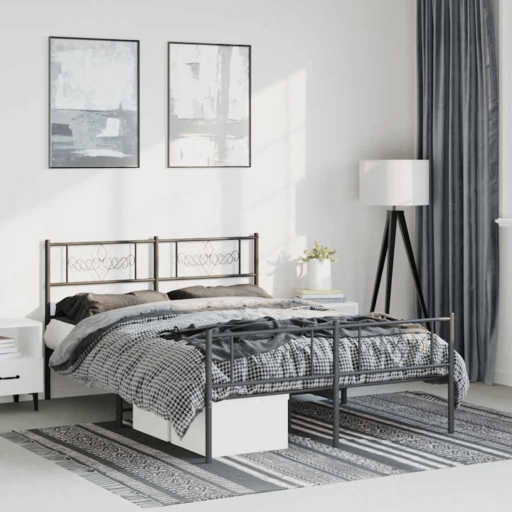 sengeramme med sengegavl og fodgærde 135x190 cm metal sort