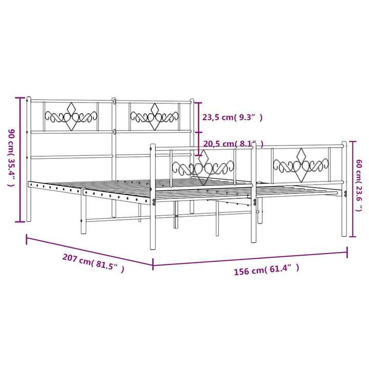 sengeramme med sengegavl og fodgærde 150x200 cm metal sort