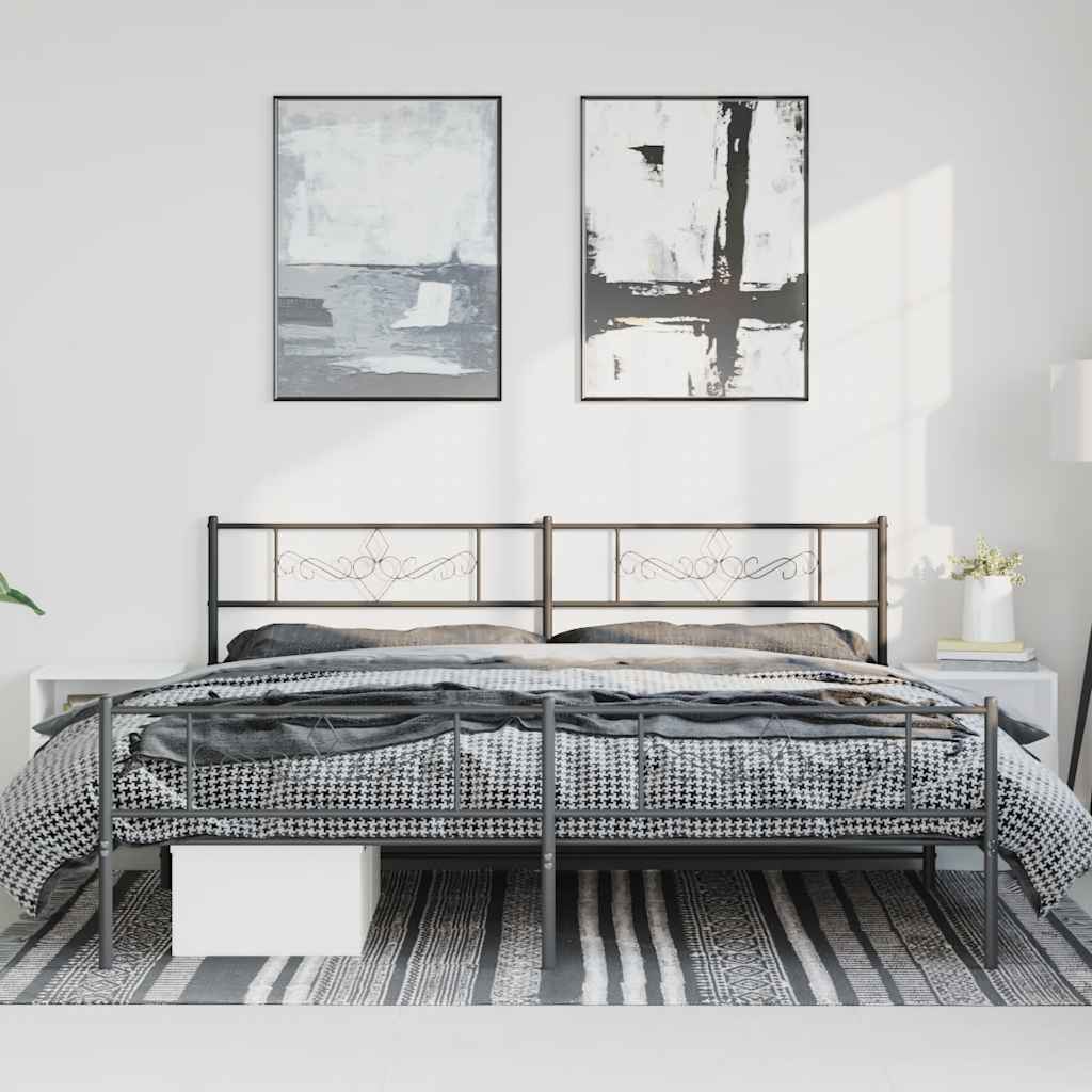 sengeramme med sengegavl og fodgærde 193x203 cm metal sort