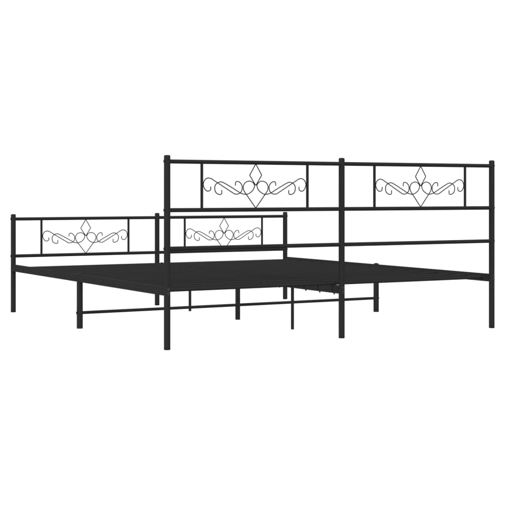 sengeramme med sengegavl og fodgærde 200x200 cm metal sort