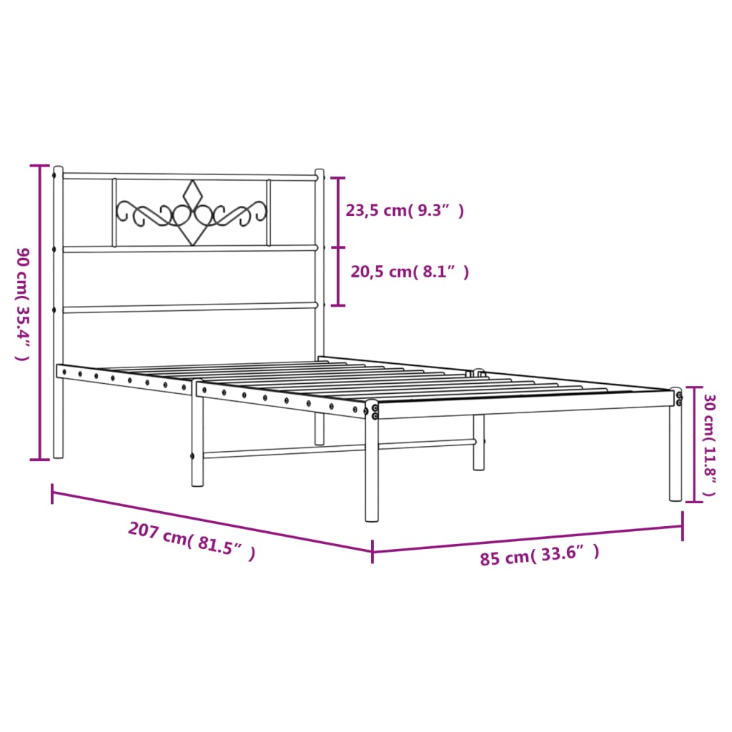 sengeramme med sengegavl 80x200 cm metal hvid