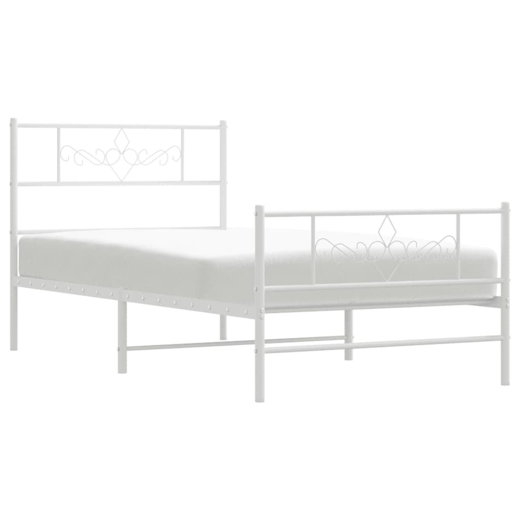 sengeramme med sengegavl og fodgærde 75x190 cm metal hvid
