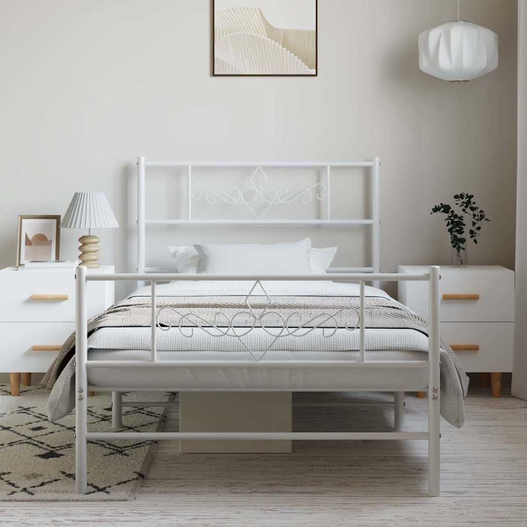 sengeramme med sengegavl og fodgærde 100x200 cm metal hvid