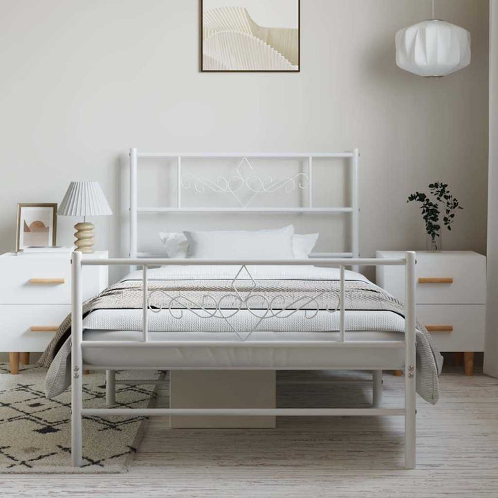 sengeramme med sengegavl og fodgærde 100x200 cm metal hvid