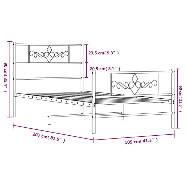 sengeramme med sengegavl og fodgærde 100x200 cm metal hvid