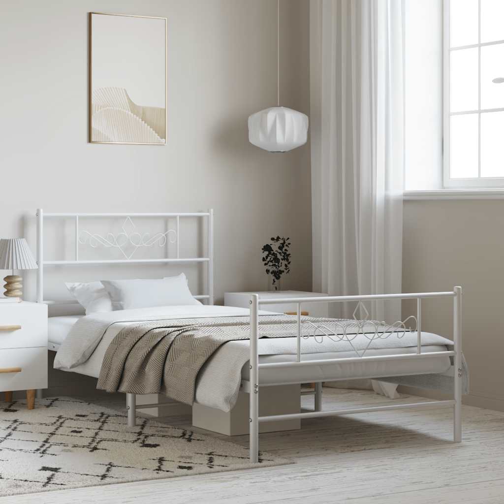 sengeramme med sengegavl og fodgærde 100x200 cm metal hvid