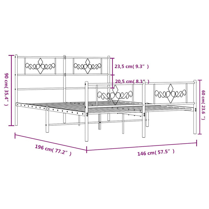 sengeramme med sengegavl og fodgærde 140x190 cm metal hvid