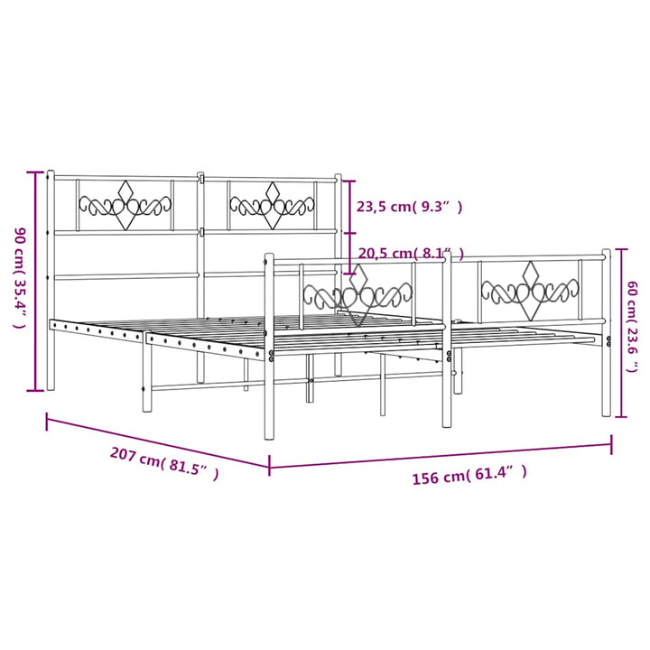 sengeramme med sengegavl og fodgærde 150x200 cm metal hvid