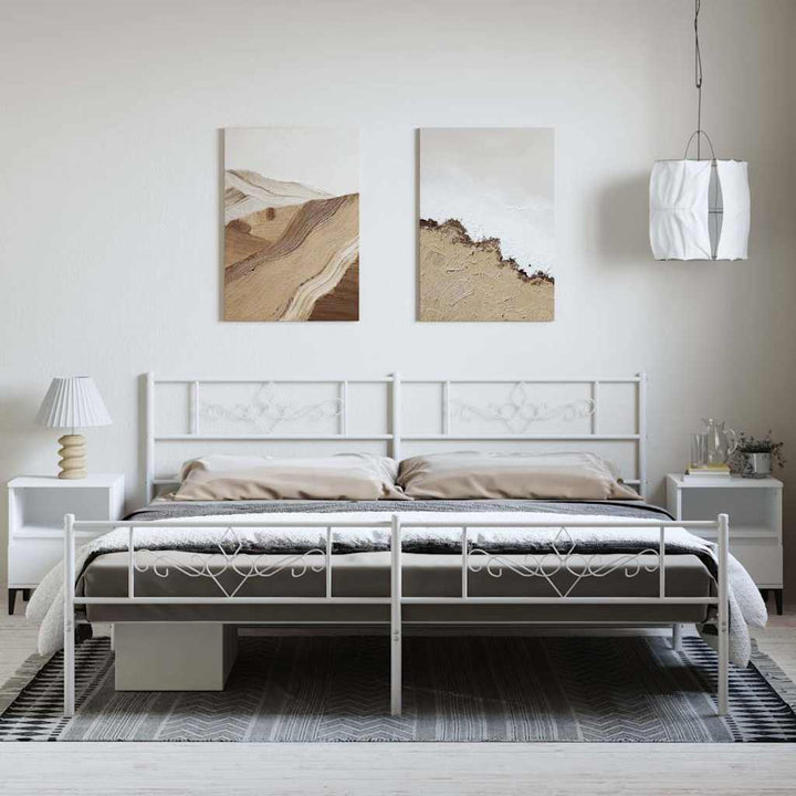 sengeramme med sengegavl og fodgærde 193x203 cm metal hvid