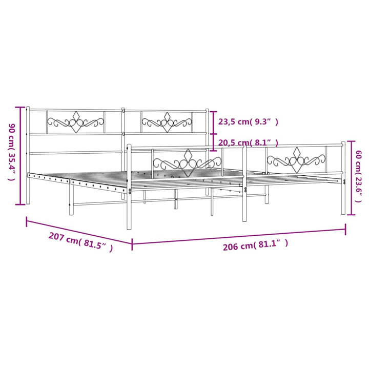 sengeramme med sengegavl og fodgærde 200x200 cm metal hvid