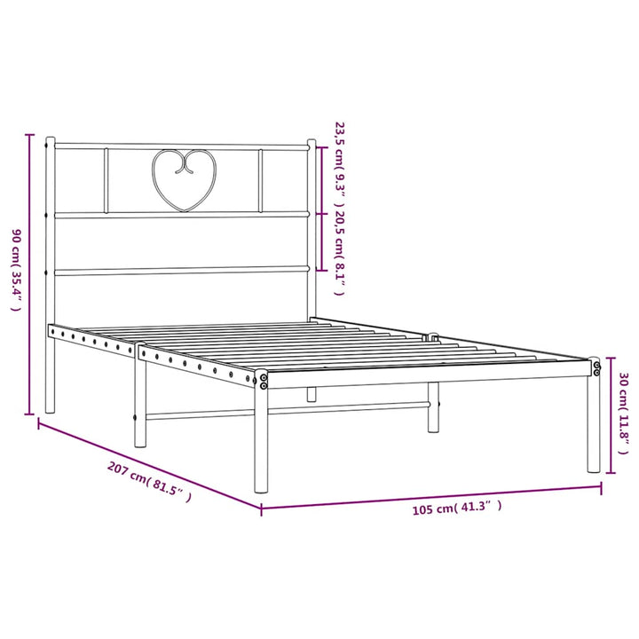 sengeramme med sengegavl 100x200 cm metal sort
