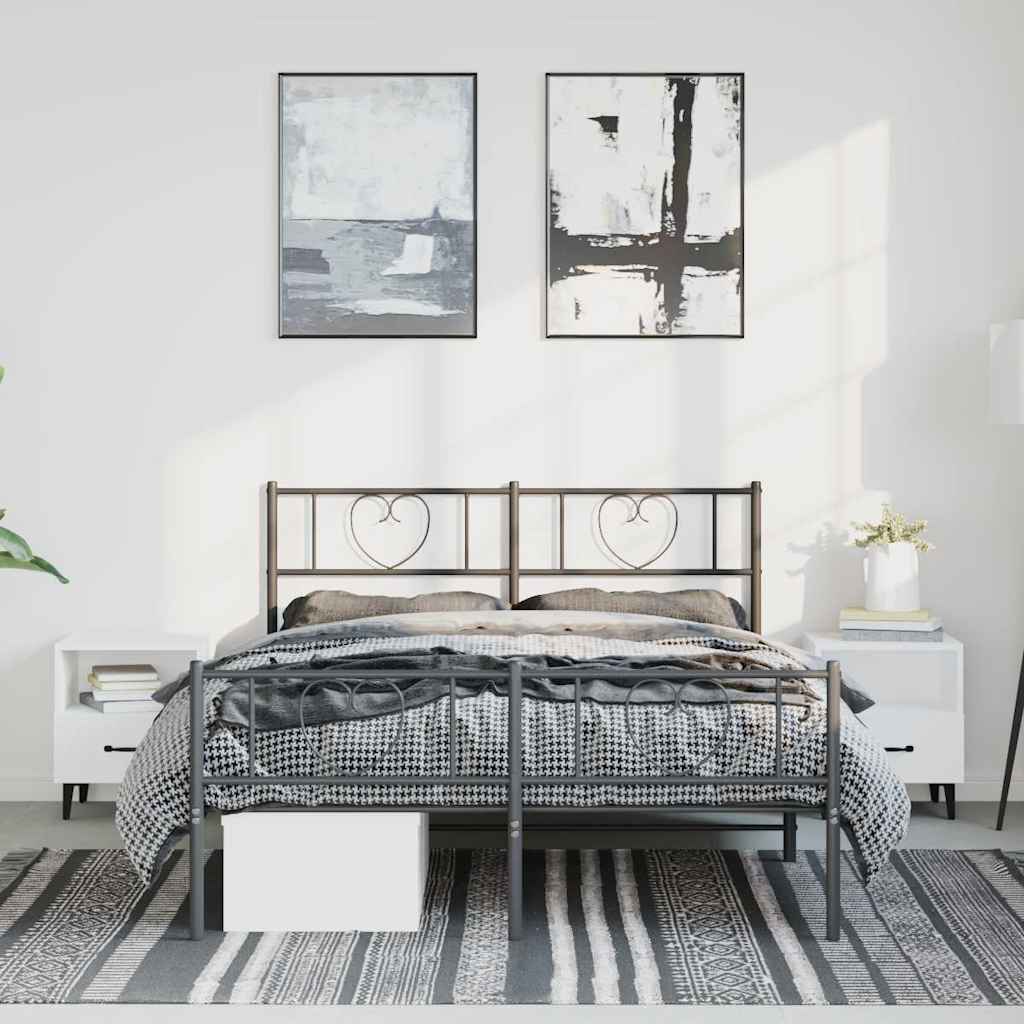sengeramme med sengegavl og fodgærde 135x190 cm metal sort