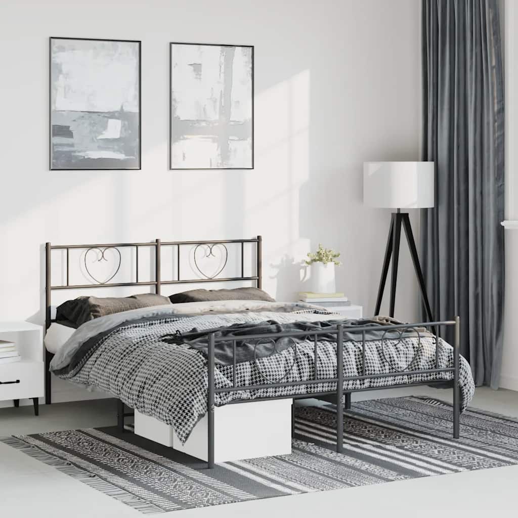 sengeramme med sengegavl og fodgærde 135x190 cm metal sort