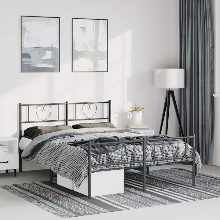 sengeramme med sengegavl og fodgærde 135x190 cm metal sort
