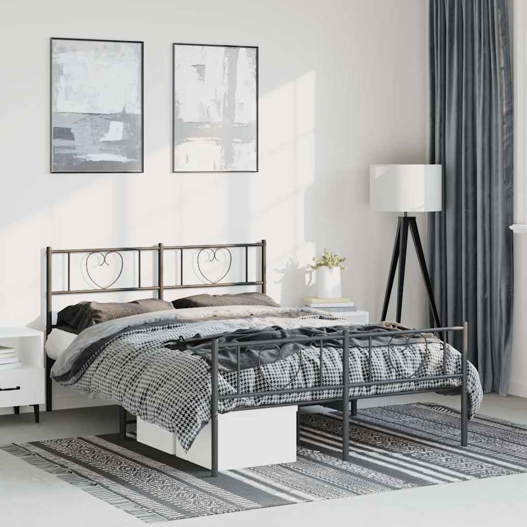 sengeramme med sengegavl og fodgærde 150x200 cm metal sort