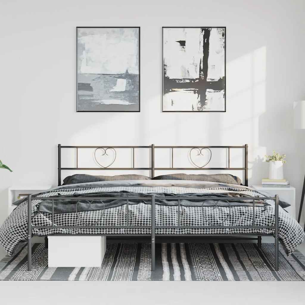 sengeramme med sengegavl og fodgærde 183x213 cm metal sort