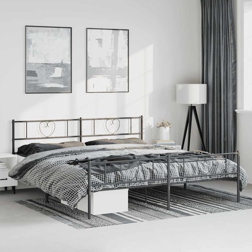 sengeramme med sengegavl og fodgærde 183x213 cm metal sort
