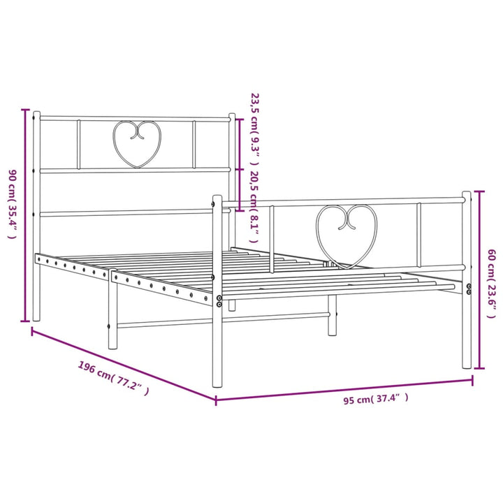 sengeramme med sengegavl og fodgærde 90x190 cm metal hvid