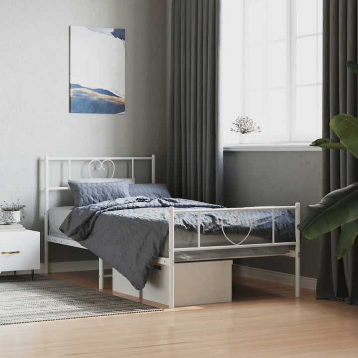 sengeramme med sengegavl og fodgærde 90x190 cm metal hvid