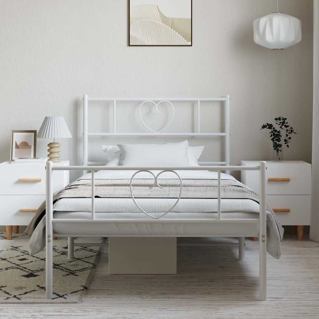 sengeramme med sengegavl og fodgærde 100x200 cm metal hvid