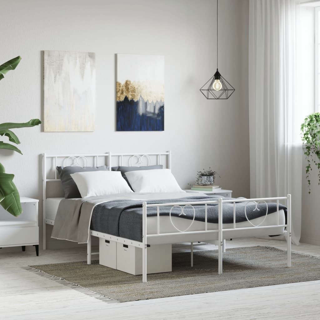 sengeramme med sengegavl og fodgærde 120x200 cm metal hvid