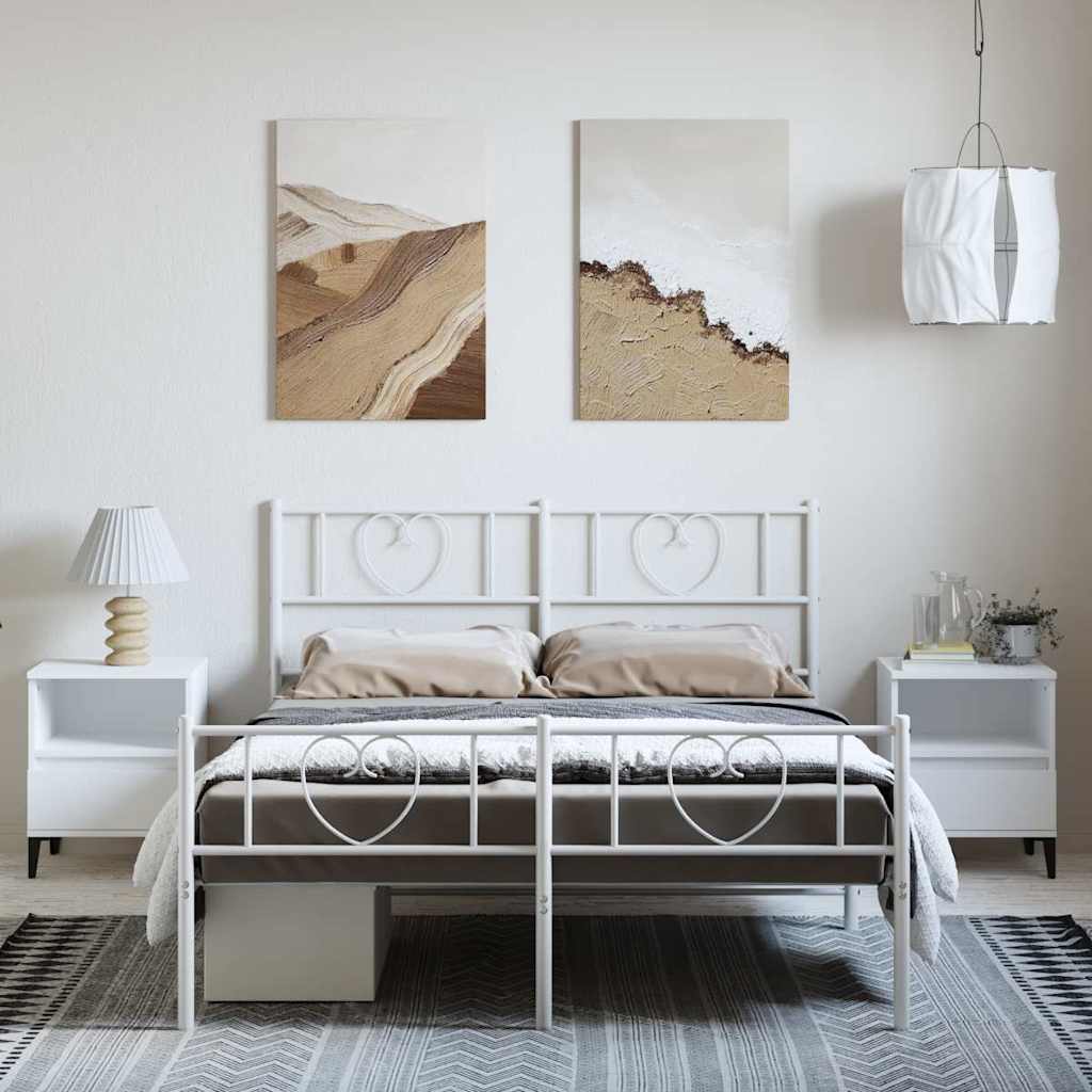 sengeramme med sengegavl og fodgærde 150x200 cm metal hvid