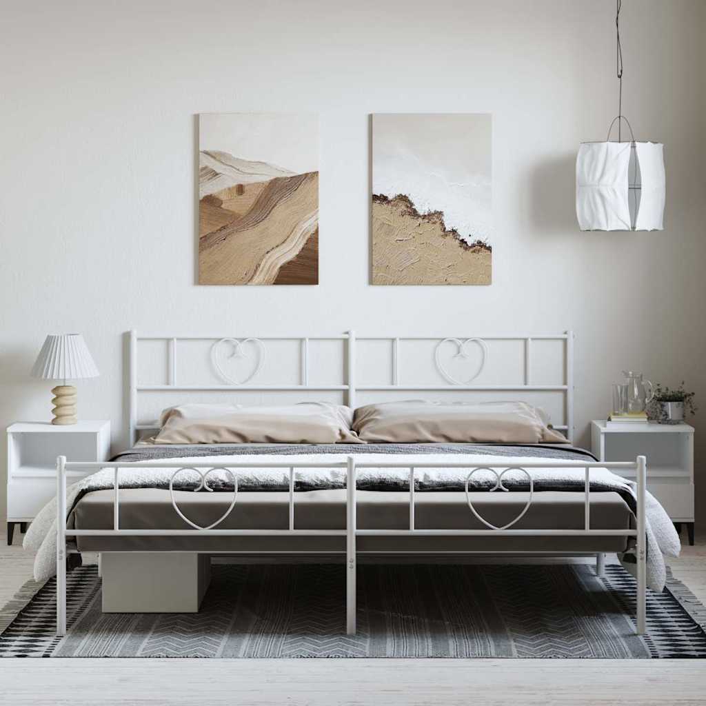 sengeramme med sengegavl og fodgærde 193x203 cm metal hvid