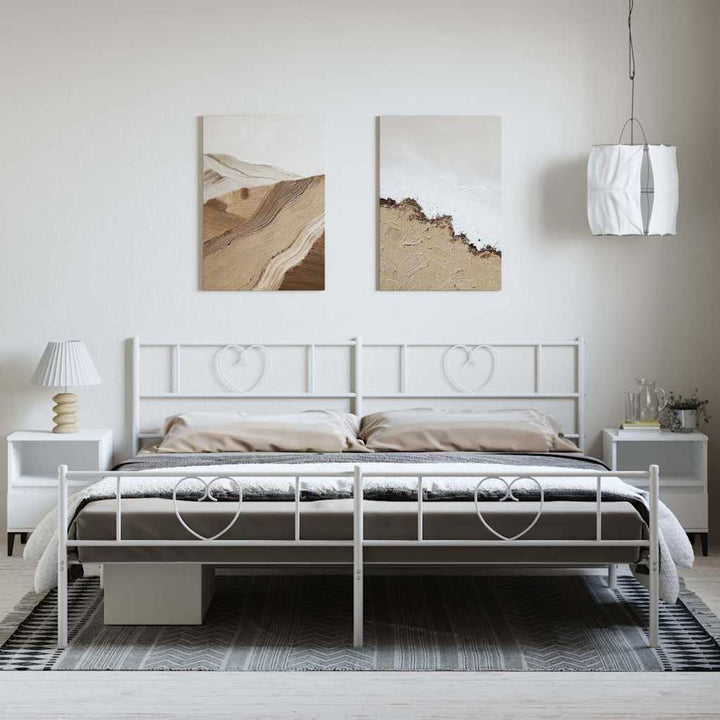sengeramme med sengegavl og fodgærde 193x203 cm metal hvid